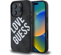 CG MOBILE Guess Designed for iPhone 16 Pro Max Phone Case HC, Durable, Shock Proof, Compatible with Magsafe, PU 4G Big Love Guess Logo Case Black