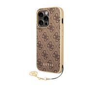 Guess GUHCP14LGF4GBR Case for iPhone 14 Pro 6, 1 Inch Brown Hard Case 4G Charms Collection, Black