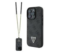 Guess 4G Rhinestone Case with Strap & Triangle Logo - iPhone 16 Pro Max, Black
