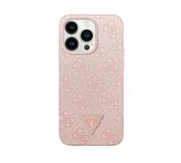 GUESS PU Leather 4G Triangle Metal Rhinestones Phone Case for iPhone 16 Pro Max (Pink)