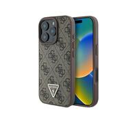 Guess 4G Rhinestone Triangle Metal Logo Diamond Edition Mobile Phone Case for iPhone 16 Pro Max 6.9 Inch Brown