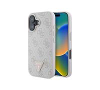 Guess 4G Strass Triangle Metal Logo Diamond Edition Leather Phone Case for iPhone 16, 6.1-Inch Size, Pink