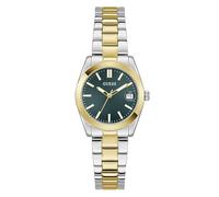 Guess Alice Women's Watch with Date Display, Bi-Colour Stainless Steel Strap, Mineral Glass, Green Dial, 3 Bar, Case Diameter: 32 mm, GW0934L3