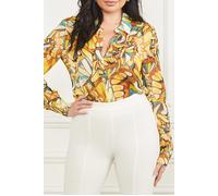 GUESS Amazon Pleated Top Golden Wing Button-down Shirt Print size XXS | Blouses Outlet | Women | Yellow XXS