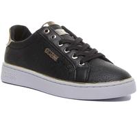 Guess Beckie Womens Lace Up Trainers With Gold Logo In Black Gold UK Size 3 - 8
