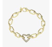 Guess Jewellery Guess Beloved Pave Heart Gold Tone Chain Bracelet 1.7cm, 17.2cm + 3.8cm