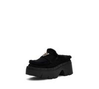 GUESS Black Chunky Sole Faux Fur Platform Loafers, Black/White, 8 UK