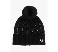 GUESS Black Knitted G Logo Diamante Pom Pom Beanie Hat Size: M, Colour