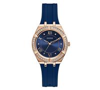 GUESS Blue + Rose Gold-Tone Crystal Silicone Watch
