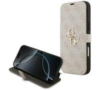 Guess Bookcase Case For iPhone 17 Pro Max Pink Logo Gold Color Adjustable