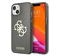 Guess Case for iPhone 13 mini with Glitter and Metal 4G Logo, Transparent black