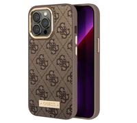 Guess Case for iPhone 14 Pro PU 4G Metal Plate, Brown