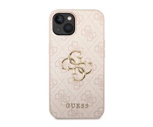 Guess Case for iPhone 14 with Monogram and 4G Logo in Metal, Pink