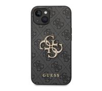 Guess Case for iPhone 14 with Monogram and Logo 4G in Metal, Dark grey