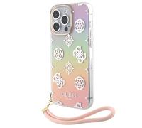 Guess Case for iPhone 15 Pro TPU Peony with Wrist Strap, Multicolor