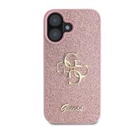 Guess Case for iPhone 16 Glitter with Metal Logo, Pink