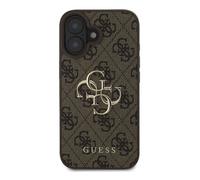 Guess Case for iPhone 16 with Monogram and 4G Logo in Metal, Dark brown