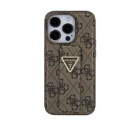 Guess Case Grip Stand 4G Triangle Rhinestone Logo Brown - iPhone 15