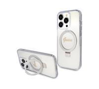 Guess Script Glitter Hard Case with MagSafe Ring Stand for iPhone 15 Pro Clear