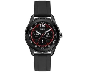 GUESS Connect Wear OS Smartwatch with Black Silicone Strap with Crystal Accents, Black, Smart Watch