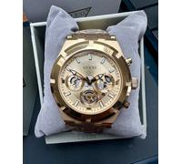 Guess Continental Gold Chronograph Skeleton Dial & Steel Mens Watch GW0260G4