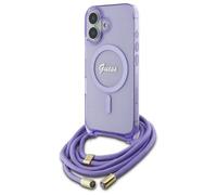 Guess Crossbody Cord Script Case with MagSafe for iPhone 16 6.1" Purple - GUHMP16SHCTSGNSU
