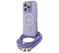 Guess Crossbody Cord Script Case with MagSafe for iPhone 16 Pro 6.3" Purple - GUHMP16LHCTSGNSU