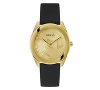Guess Cubed Women's Gold Tone Patterned Dial Black Silicone Strap Watch