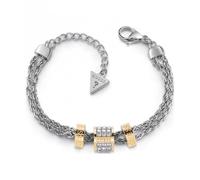 Guess Double Silver Chain Bracelet With 3 Gold Beads UBB78059-L