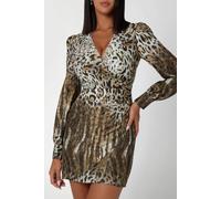 GUESS ECO Marion Fix Wrap Dres Wavy Leopard Print size L | Mini Dresses Outlet | Women L