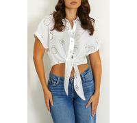 GUESS ECO Ss Brigitte Satin Embro Shirt Pure White Multi size L | Blouses Outlet | Women | White L