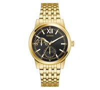 Guess Emerson Men's Quartz Watch with Date Display, Gold Stainless Steel Strap, Mineral Glass, Black Dial, 3 Bar, Case Diameter: 42 mm, GW0976G2