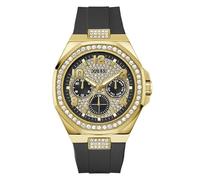 Guess Empire Men's Quartz Watch with Cubic Zirconia, Black Silicone Strap, Mineral Glass, Black Dial, 5 Bar, Case Diameter: 45 mm, GW1002G2