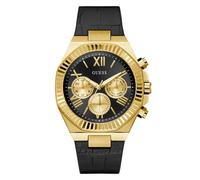 Guess Equity Men’s 44mm Black Gold Multifunction Silicone Watch - Silicone/Genuine Leather / Mineral Lens