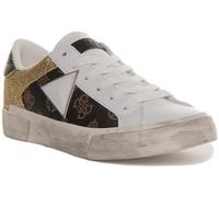 GUESS FL5WESFAL12 Women's Westley Distressed with Glittr Trainers (White, UK 5)