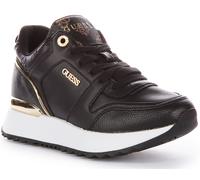 Guess Fl8Ddyele12 Leather Lace Up Hi Top Trainer In Black Gold Womens UK 3 -8