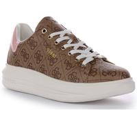 Guess Fl8Vibfal12 Vibo Leather Lace Up Trainer In Brown Pink Womens UK 3 -8
