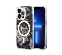 Guess Flower MagSafe Black Case - iPhone 14 Pro