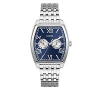 Guess Gabriel Men’s Rectangular Silver Tone Blue Dial Multifunction Watch GW0975G1 - Recycled Steel / Mineral Lens