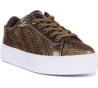 Guess Garmini Rhinestone Logo Lace Up Womens Trainer In Olive UK 3 - 8
