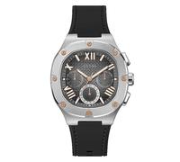 Guess Gents Silver Tone & Black Headline Watch Silver