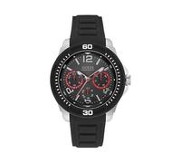 Guess Gents Silver Watch Black Multifunctional Dial And Black