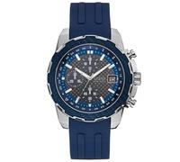 Guess Gents Silver Watch Blue Trim Grey Dial Blue Textured
