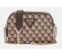 Guess Geometric Print Wave Camera Crossbody Womens Bag In Brown Multi