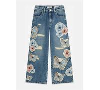 Guess Girls Flower and Butterfly Relaxed Jeans in Blue - Blue - 16 Yrs