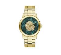 Guess gold tone green dial with lion head and gold tone bracelet, Multi, Men Print
