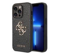 GUESS Golden Logo GUHCP14L4GMGGR Compatible with iPhone 14 Pro Case - Grey, Black