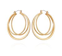 GUESS Goldtone Crystal Stone Triple Layered Hoop Earrings