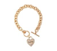 GUESS Goldtone Dangle Logo Heart Charm Chain Toggle Bracelet, One Size, Metal, no gemstone