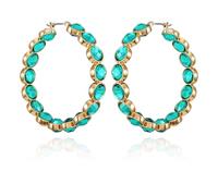 GUESS Goldtone Light Emerald Crystal Glass Stone Hoop Earrings